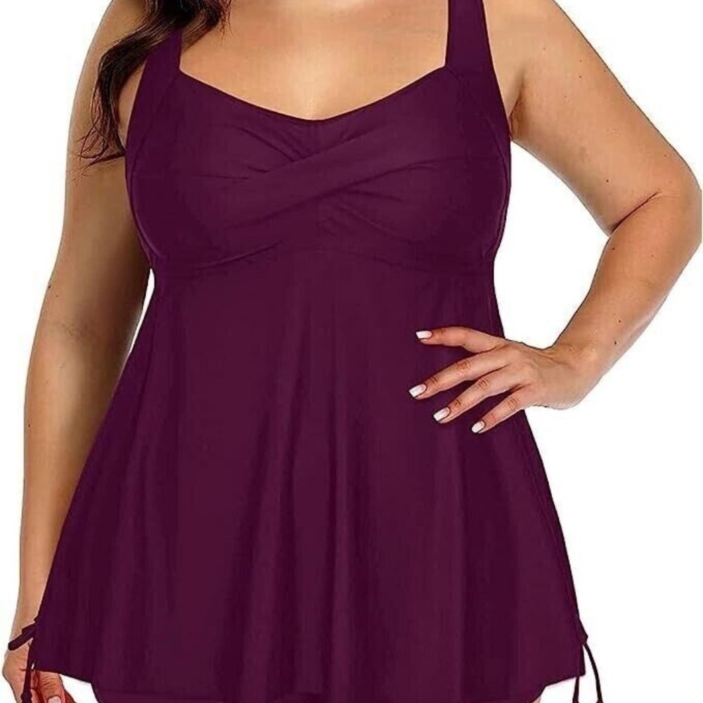 Aqua Eve Women Plus Size 14 Tankini Swimsuit Two Piece Swimdress Bathing Purple